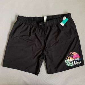 NWT Sz 3XL Outdoor Oasis "Vacay Vibes" Men's Black Swim Shorts